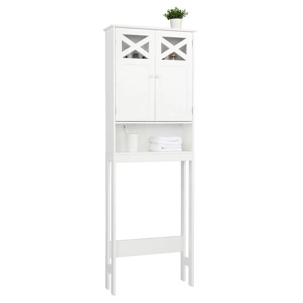 Ktaxon Over the Toilet Storage, Bathroom Storage Cabinet Organizer  with Adjustable Shelf Double Doors, White