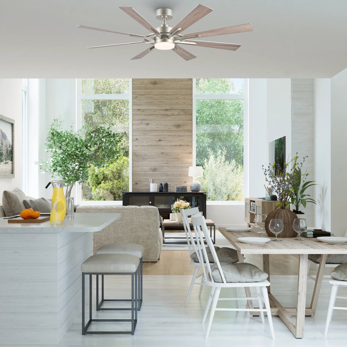 Bestco 60" Ceiling Fan with Light Kit and Remote Control for Farmhouse Living Room