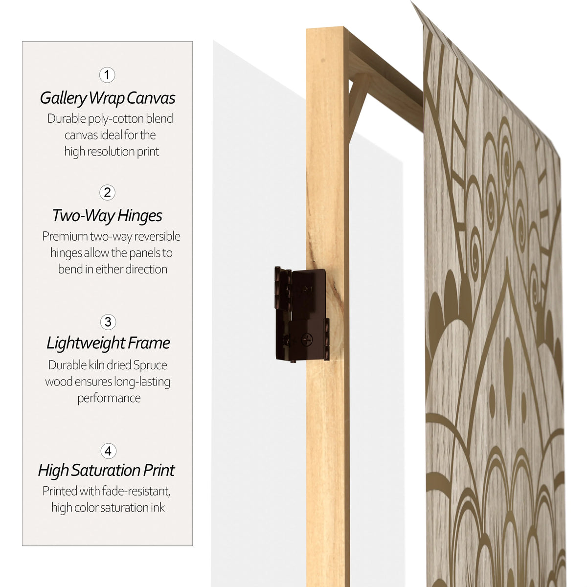 3 ft. Short Double Sided Mandala on Oak Canvas Folding Screen