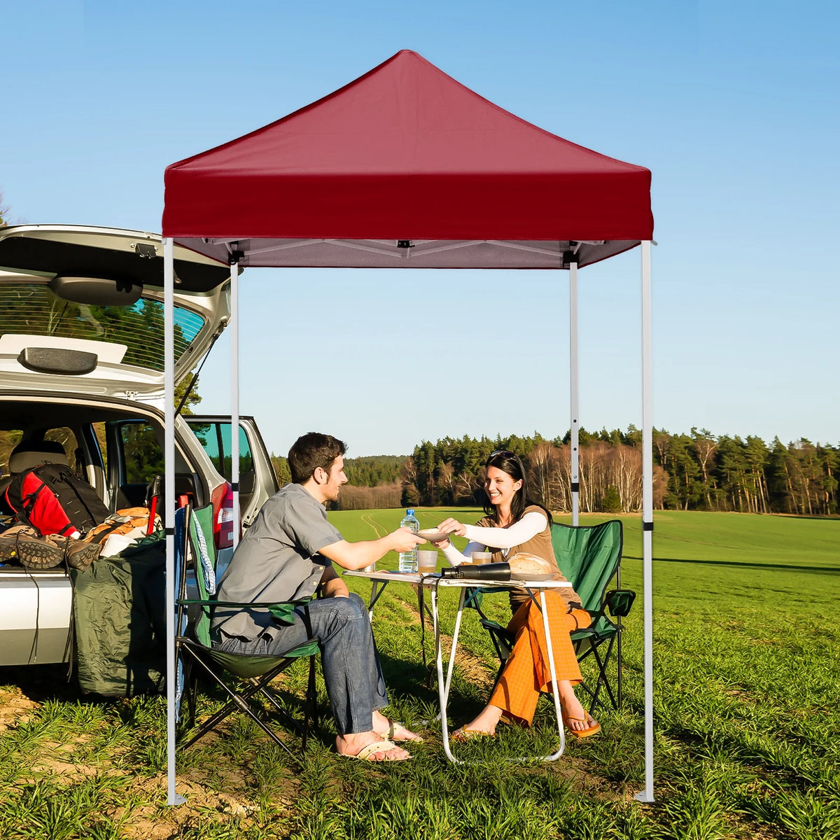 INTER HUT 5x5 Outdoor Pop up Canopy Gazebo, Instant Easy Set up Outdoor Canopy Commercial Fair Shelter, Beige
