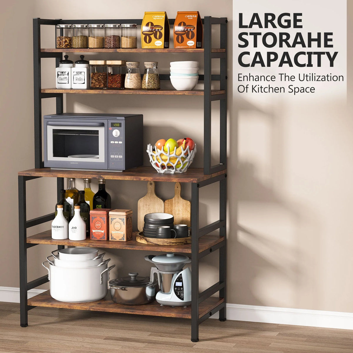 Tribesigns 5-Tier Kitchen Baker's Rack, Microwave Stand Utility Storage Shelf with Hutch