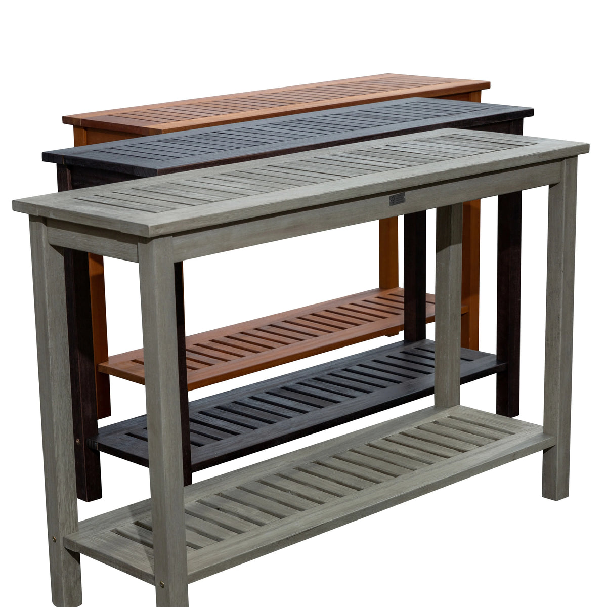 DTY  Outdoor Living Longs Peak Eucalyptus Console Table Silver Gray