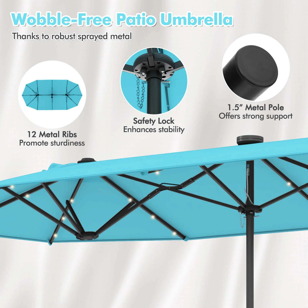 Costway 13ft Beige Rectangle Double-sided Patio Umbrella, Crank Lift