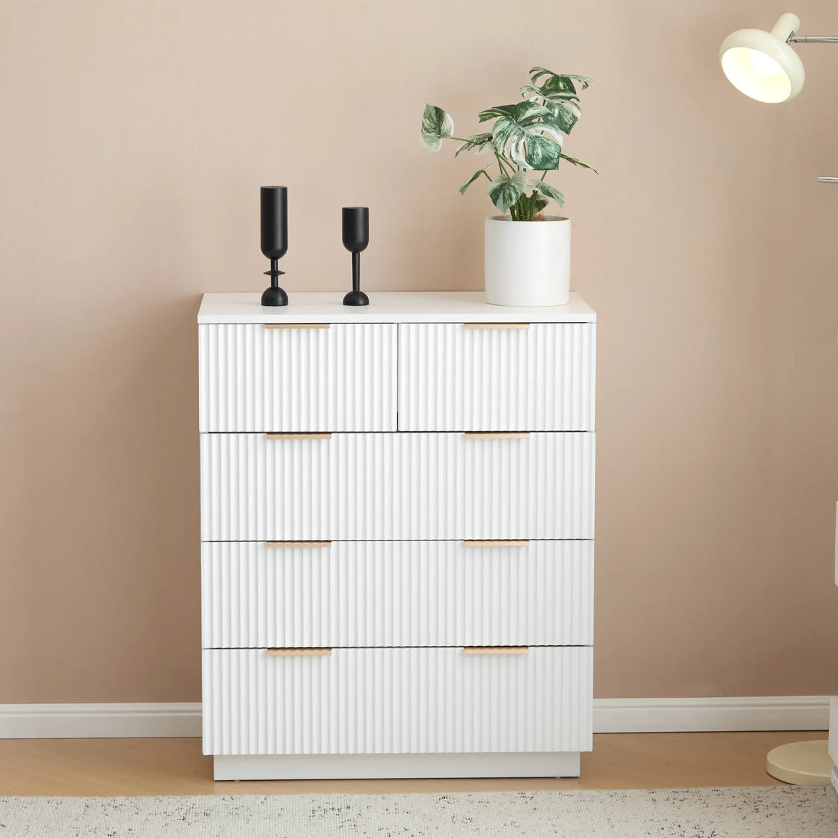 UBesGoo Dresser for Bedroom Wood 4 Drawers Dressers, Fluted Modern Dresser, White