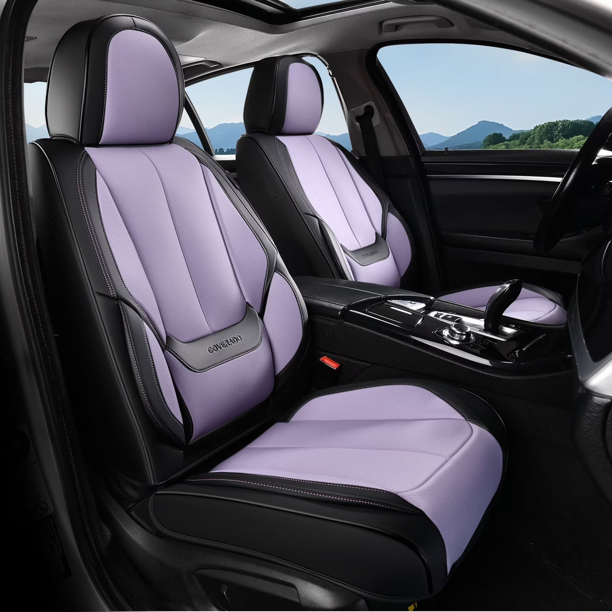 Coverado Black Front Car Seat Covers, Stylish Waterproof Premium Leather Automotive Seat Protectors, Airbag Compatible Auto Interior Accessories Universal Fit for Most Cars SUV Pick-up Trucks