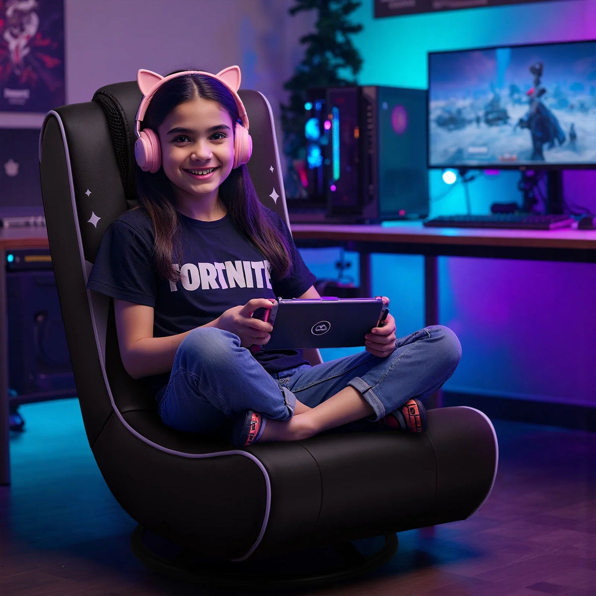 GTPLAYER Swivel Floor Gaming Chairs with Foldable Backrest for Teens,, Red