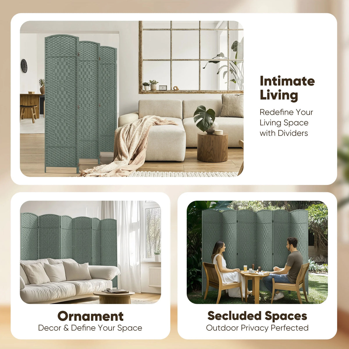 Jostyle Room Divider 6ft. Tall Extra Wide Privacy Screen, Folding Privacy Screens Freestanding Nature