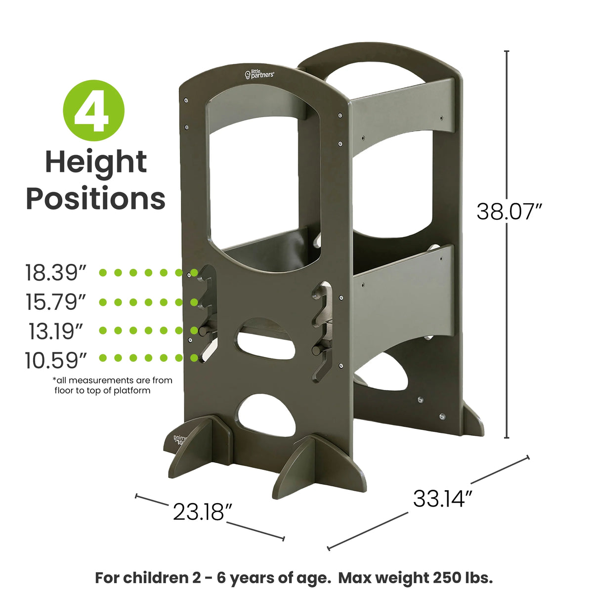 Little Partners Learning Tower Adjustable Height Kitchen Step Stool, Toddler Tower, Encourages Learning, Independence, and Engagement, Safety Climbing Tower for Kitchen Counter - Soft White