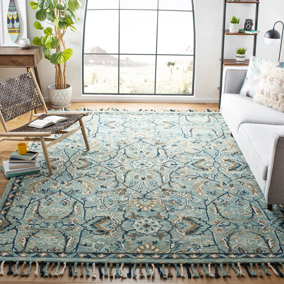 SAFAVIEH Blossom Frona Floral Wool Runner Rug, Blue/Ivory, 2'3" x 14'
