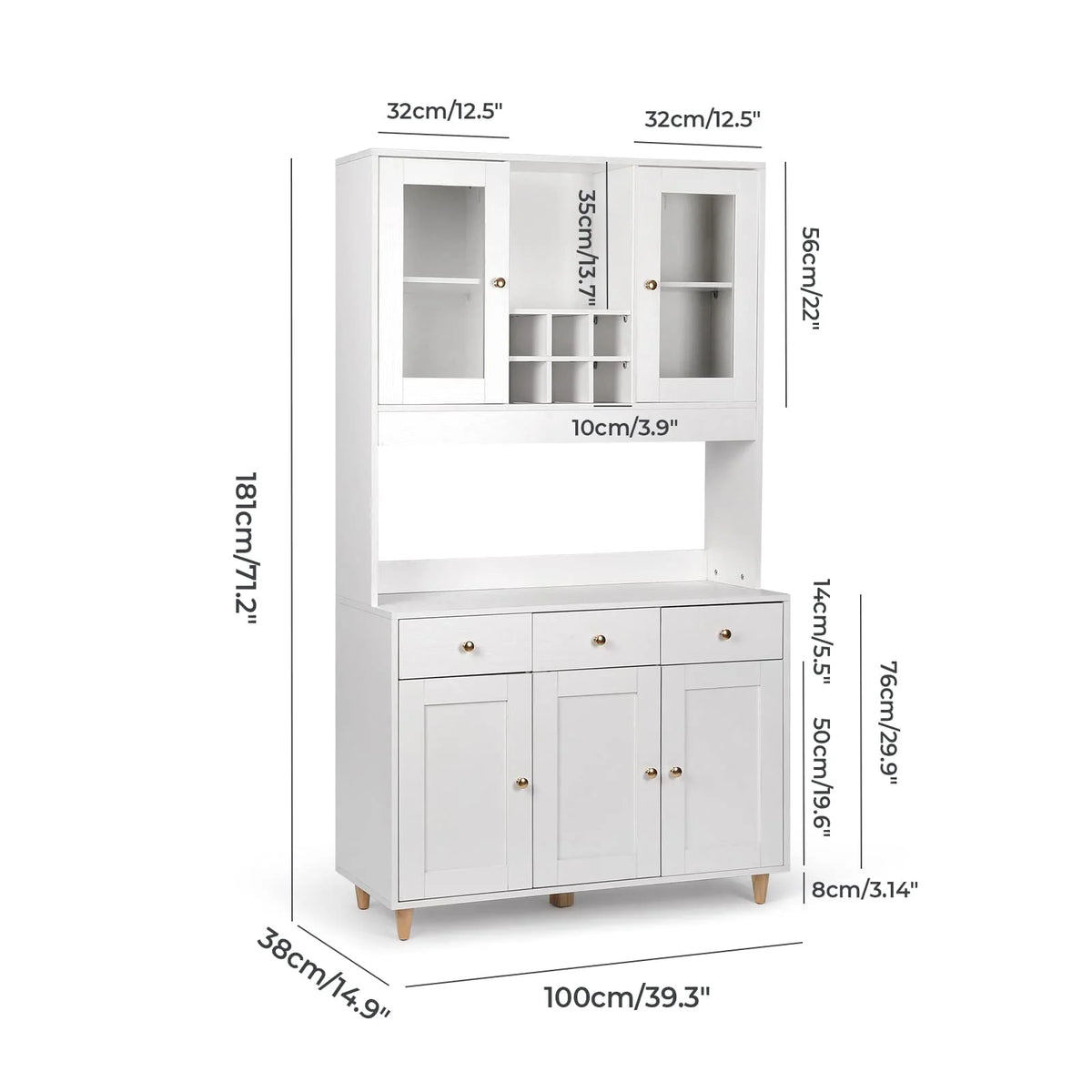 Freestanding Kitchen Pantry Cupboard Cabinet with 3 Drawers with 5 Storage Cabinets