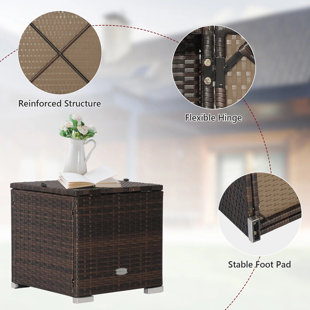 Costway 2PC Patio Rattan Ottoman Seat Side Table Storage Box Footrest Off White