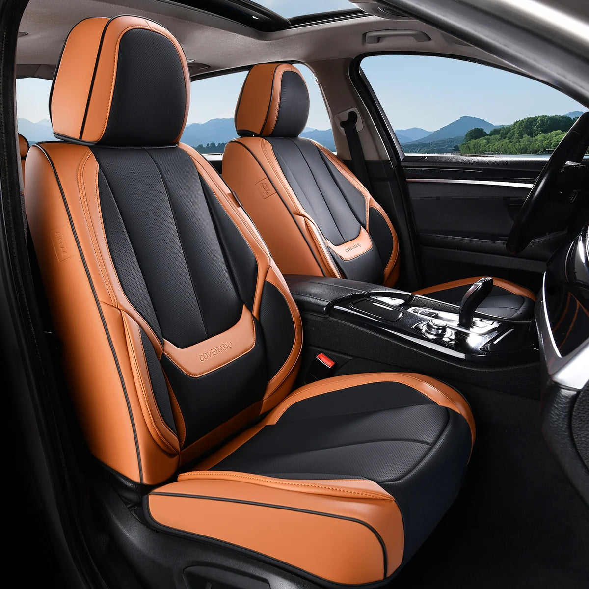 Coverado Black Front Car Seat Covers, Stylish Waterproof Premium Leather Automotive Seat Protectors, Airbag Compatible Auto Interior Accessories Universal Fit for Most Cars SUV Pick-up Trucks