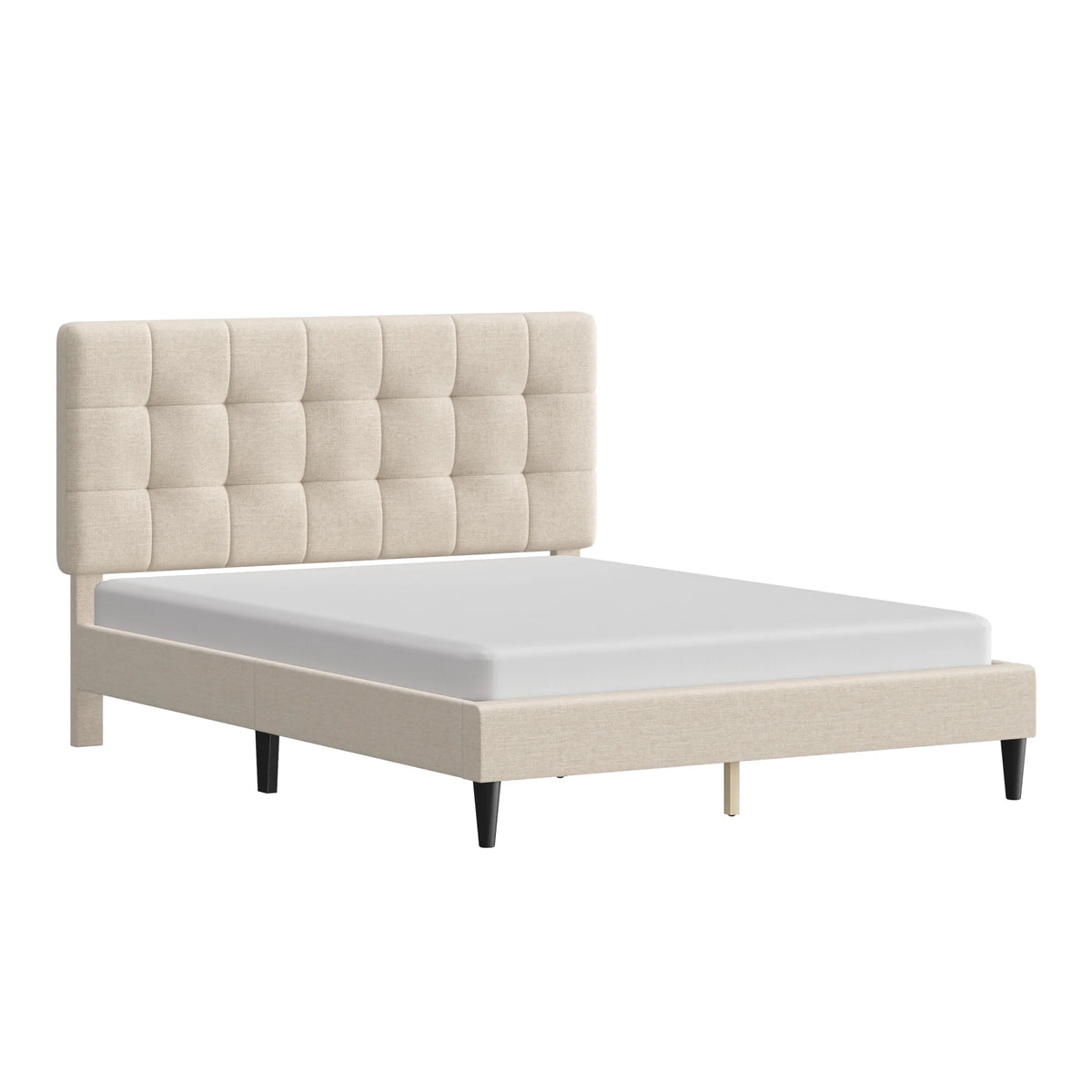 Mainstays Hillside Square Tufted Upholstered Full Platform Bed, Ivory Fabric