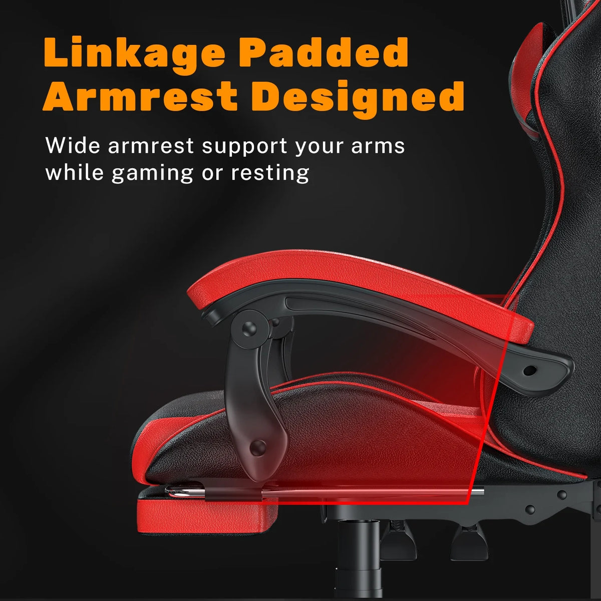 Bigzzia Gaming Chair Pu Leather Office Chair with Ergonomic Lumbar Pillow, Reclining Racing Game Chair Backrest and Seat Height Adjustable Swivel Recliner,Esports Chair with Headrest,Blue
