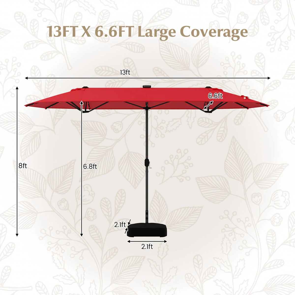 Costway 13ft Beige Rectangle Double-sided Patio Umbrella, Crank Lift