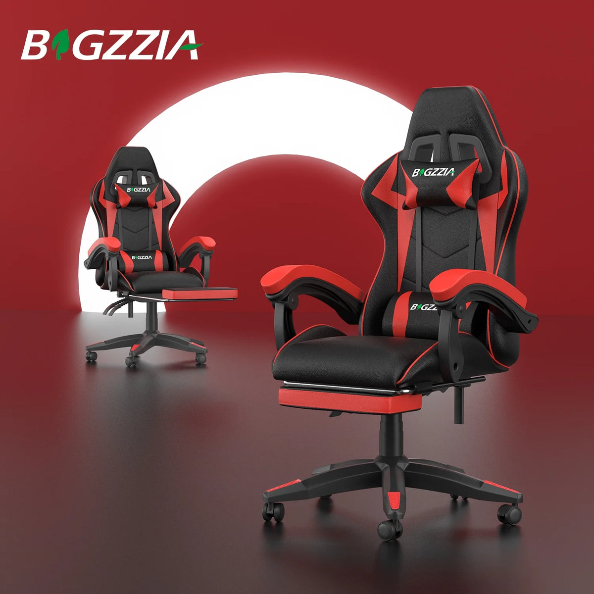 Bigzzia Gaming Chair Pu Leather Office Chair with Ergonomic Lumbar Pillow, Reclining Racing Game Chair Backrest and Seat Height Adjustable Swivel Recliner,Esports Chair with Headrest,Blue