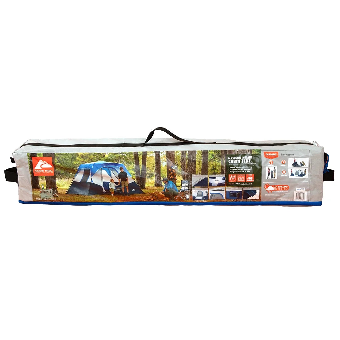Ozark Trail 8' x 7' 4-Person Instant Cabin Tent with LED Lighted Hub, 19 lbs