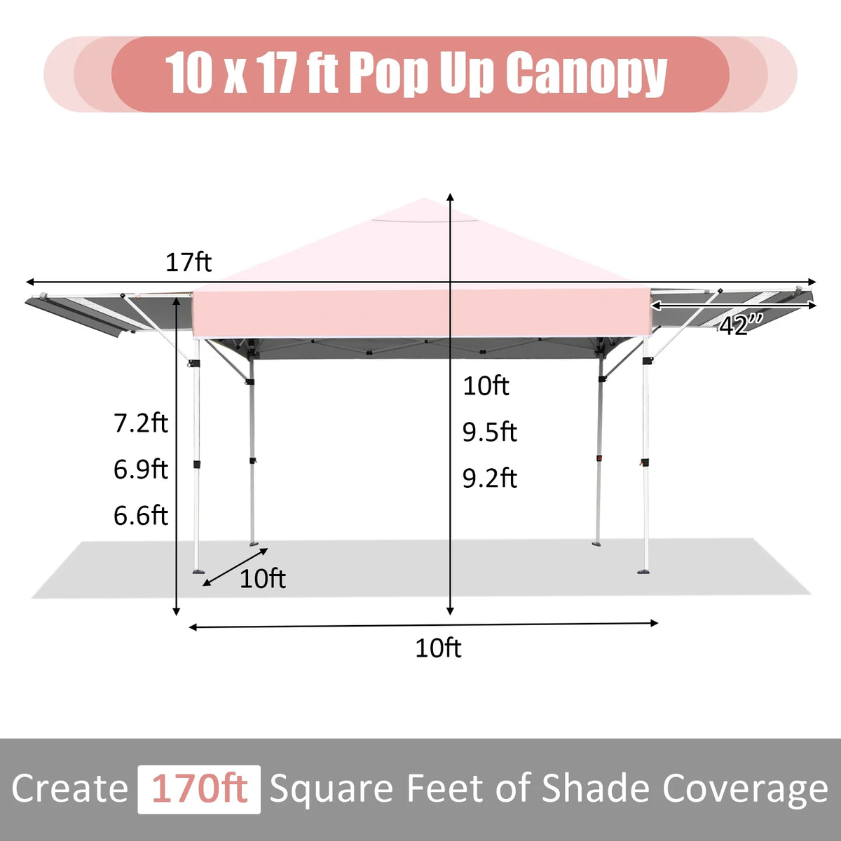 Patiojoy 10x17ft Pop up Canopy  3 Height Adjustment Folding Tent with Roller Bag White
