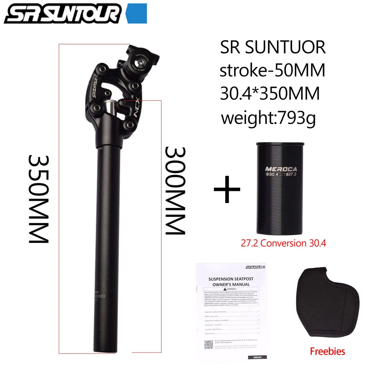 SR Suntour NCX Bicycle Suspension Seat Post with Standard Spring，Specification 27.2*350mm