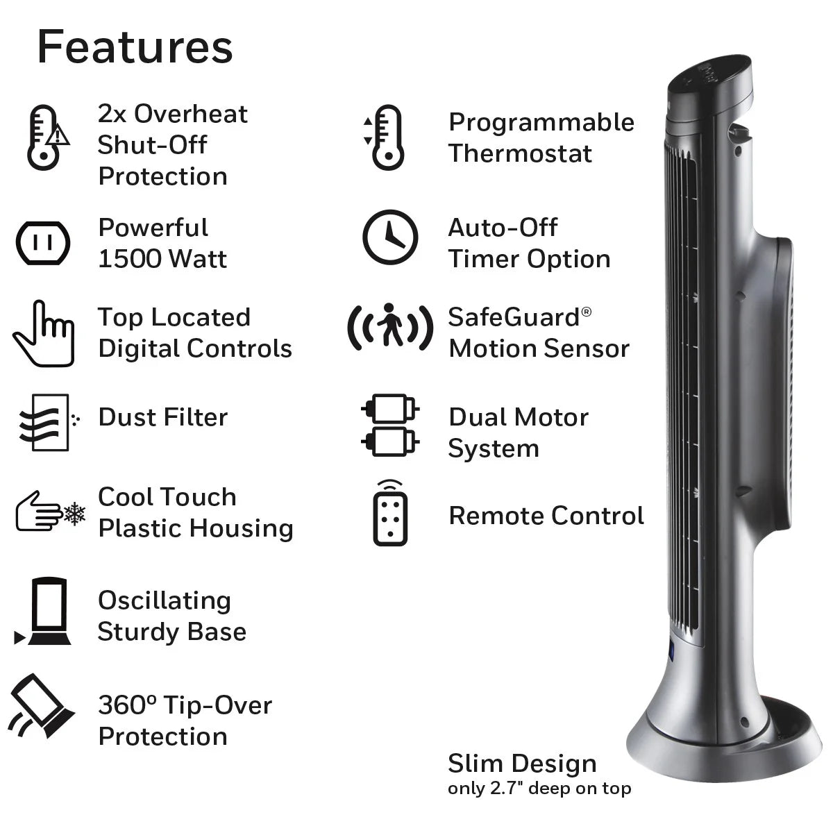 Honeywell Digital Ceramic Tower Heater with Motion Sensor,  New, Black, HCE323V