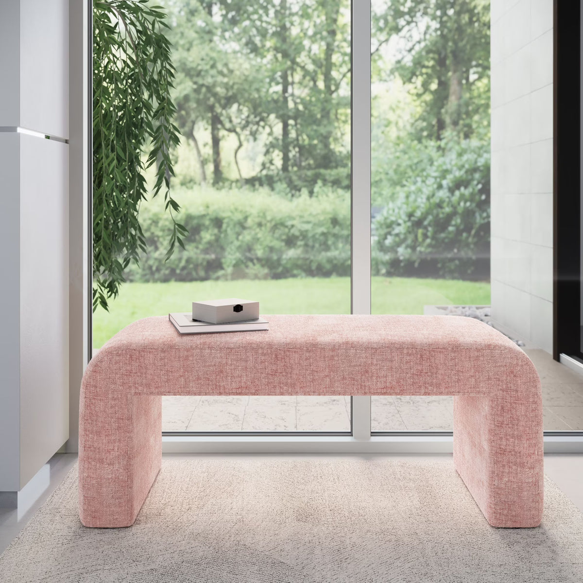 Jofran Sophia Modern Luxury Curved Upholstered Jacquard Bench - Small
