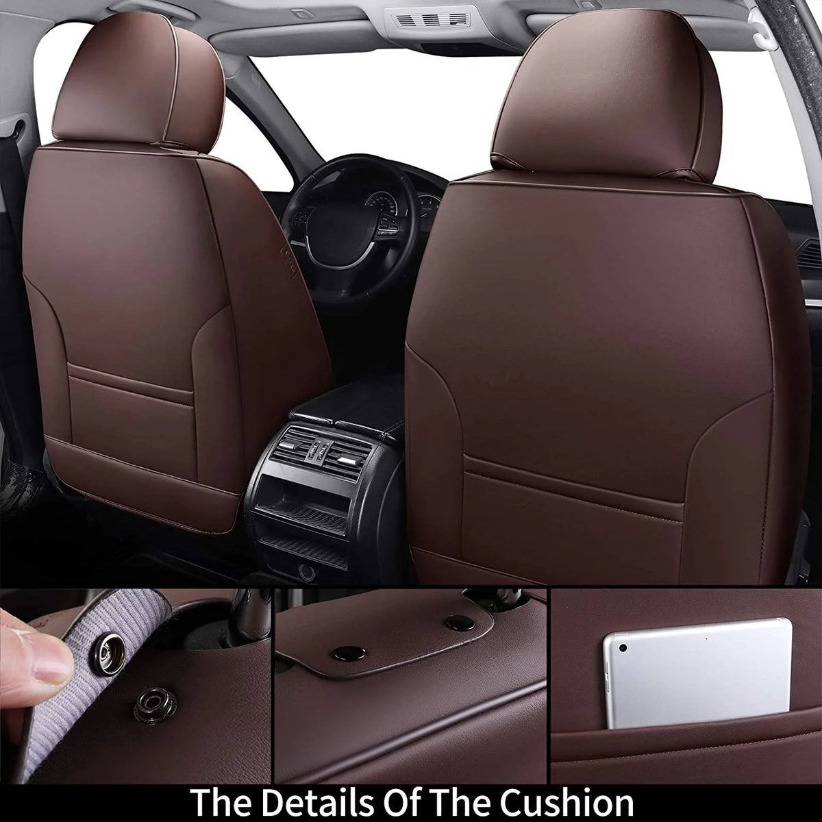 Coverado Black Front Car Seat Covers, Stylish Waterproof Premium Leather Automotive Seat Protectors, Airbag Compatible Auto Interior Accessories Universal Fit for Most Cars SUV Pick-up Trucks