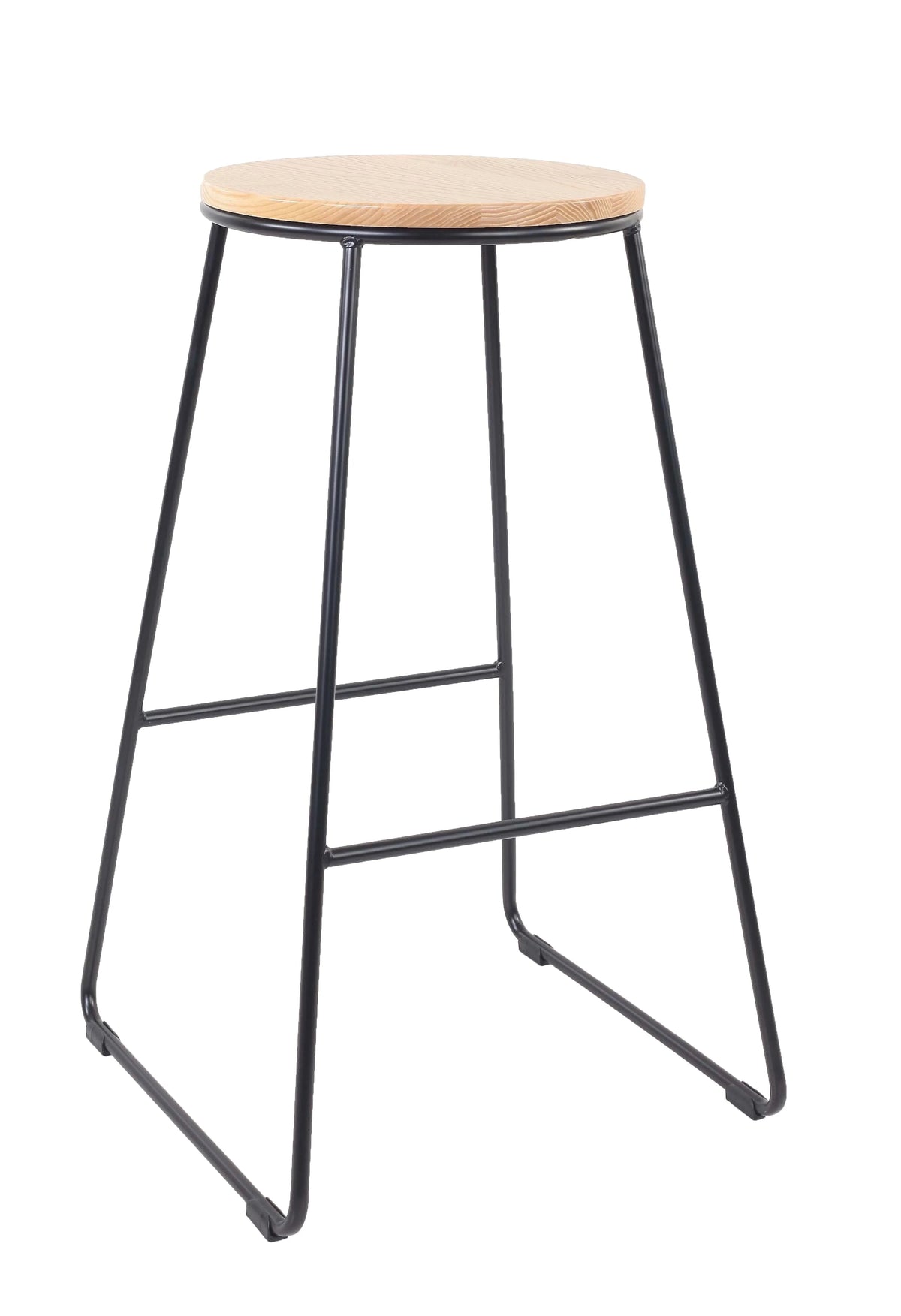 Mainstays 28"H Backless Stool Black Metal Base with Natural Wood Seat - Set of 4