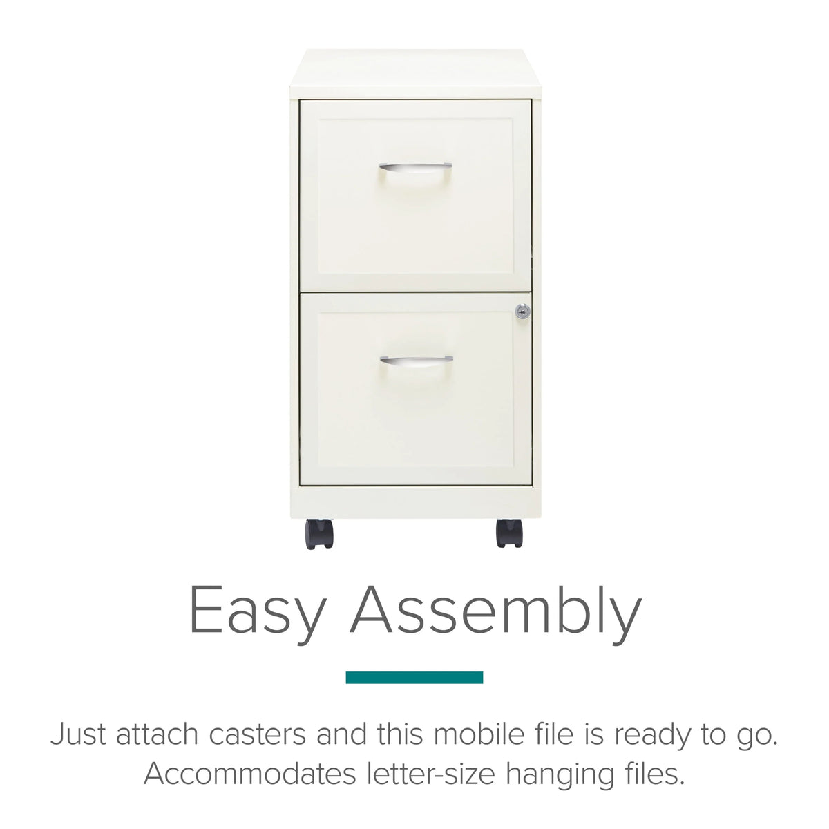 Space Solutions 18" Deep 2 Drawer Mobile Letter Width Vertical File Cabinet, White