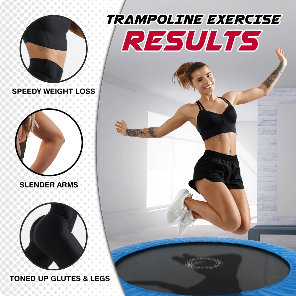 Sportspower TruJump 48" Indoor/Outdoor Mini Trampoline, Fitness Rebounder Trampoline with Adjustable Handle, BLUE