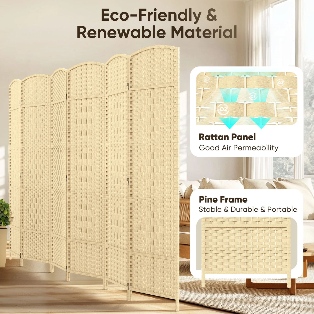 Jostyle Room Divider 6ft. Tall Extra Wide Privacy Screen, Folding Privacy Screens Freestanding Nature