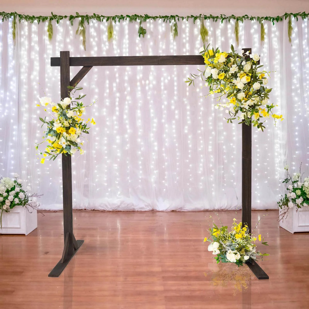 Efavormart 7FT Rustic Square Wedding Arch Wooden Backdrop Stand, Wedding Ceremony Arch - Brown