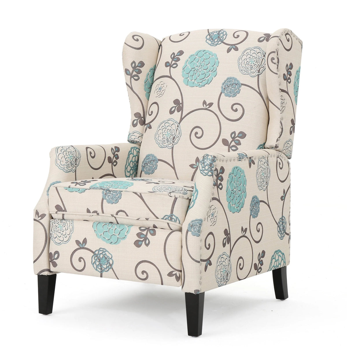 Noble House Allan Standard Fabric Wingback Pushback Recliner, Light Beige