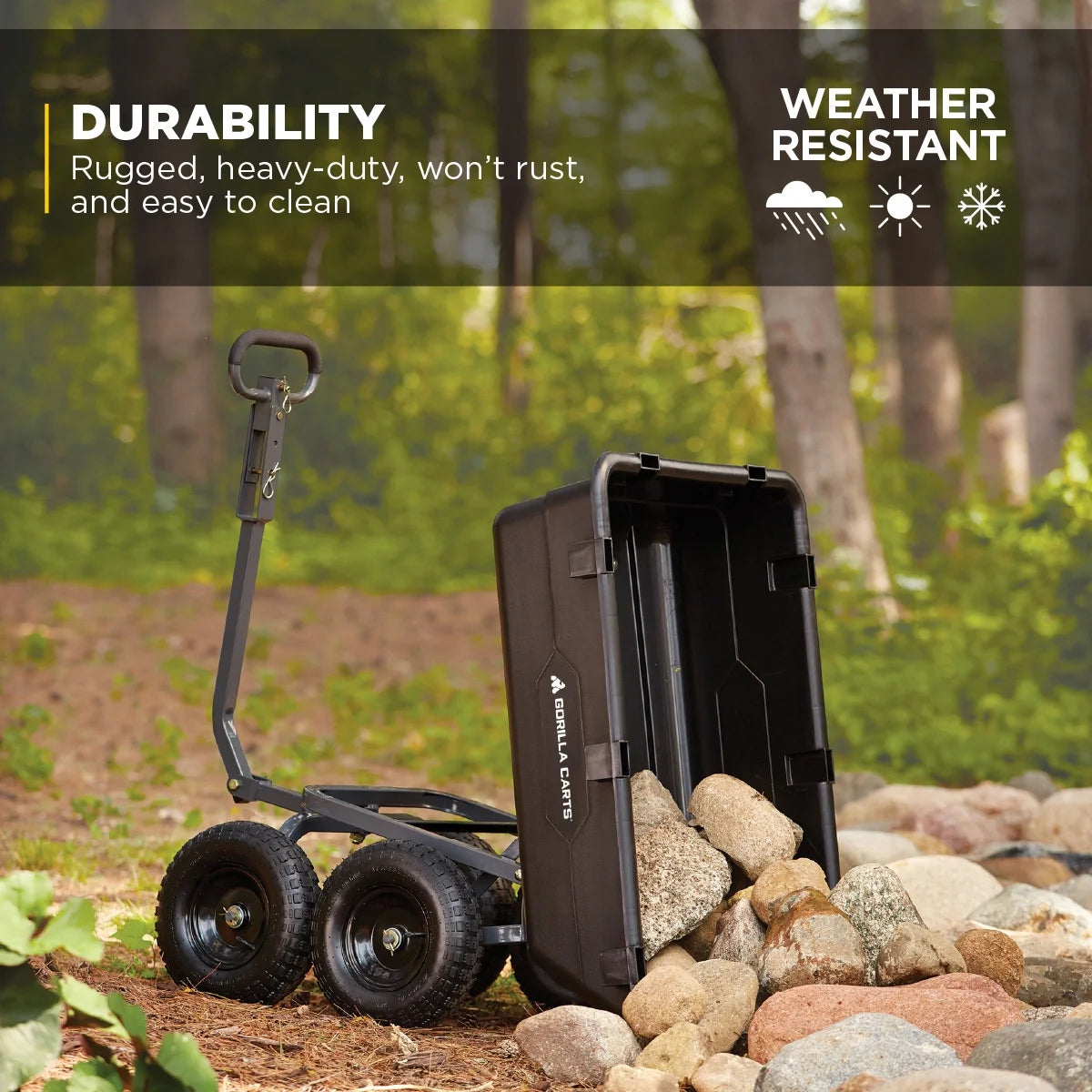 Gorilla Carts 6 cu ft Heavy Duty Poly Dump Cart with Steel Frame, Black
