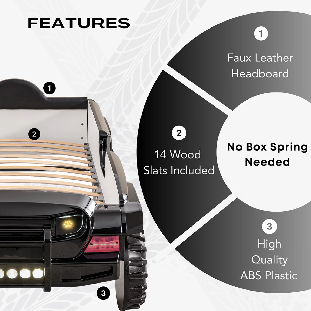 Furniture of America Terra Kids Plastic Twin SUV Bed with LED and Sound, Black