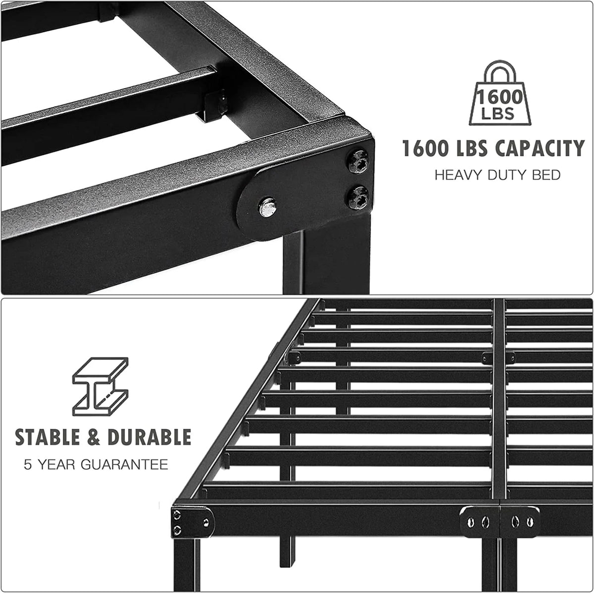 HAAGEEP King Bed Frame 18'' High Bedframes Platform No Box Spring Needed with Storage Heavy Duty