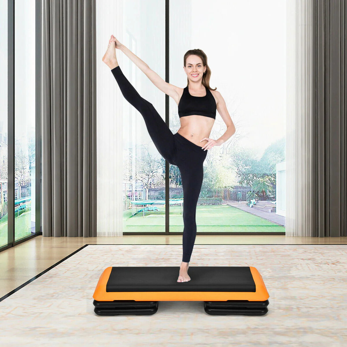 Costway Fitness Aerobic Step 43'' Cardio Adjust 4'' - 6'' - 8'' Exercise Stepper w/Risers