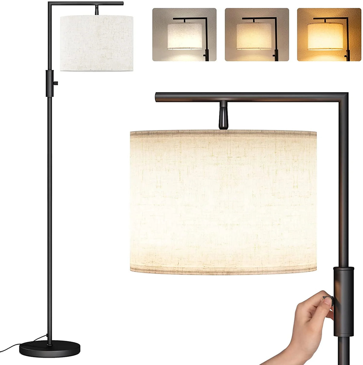 SUNMORY Black Modern Arc Floor Lamp for Living Room, Bedroom and Office