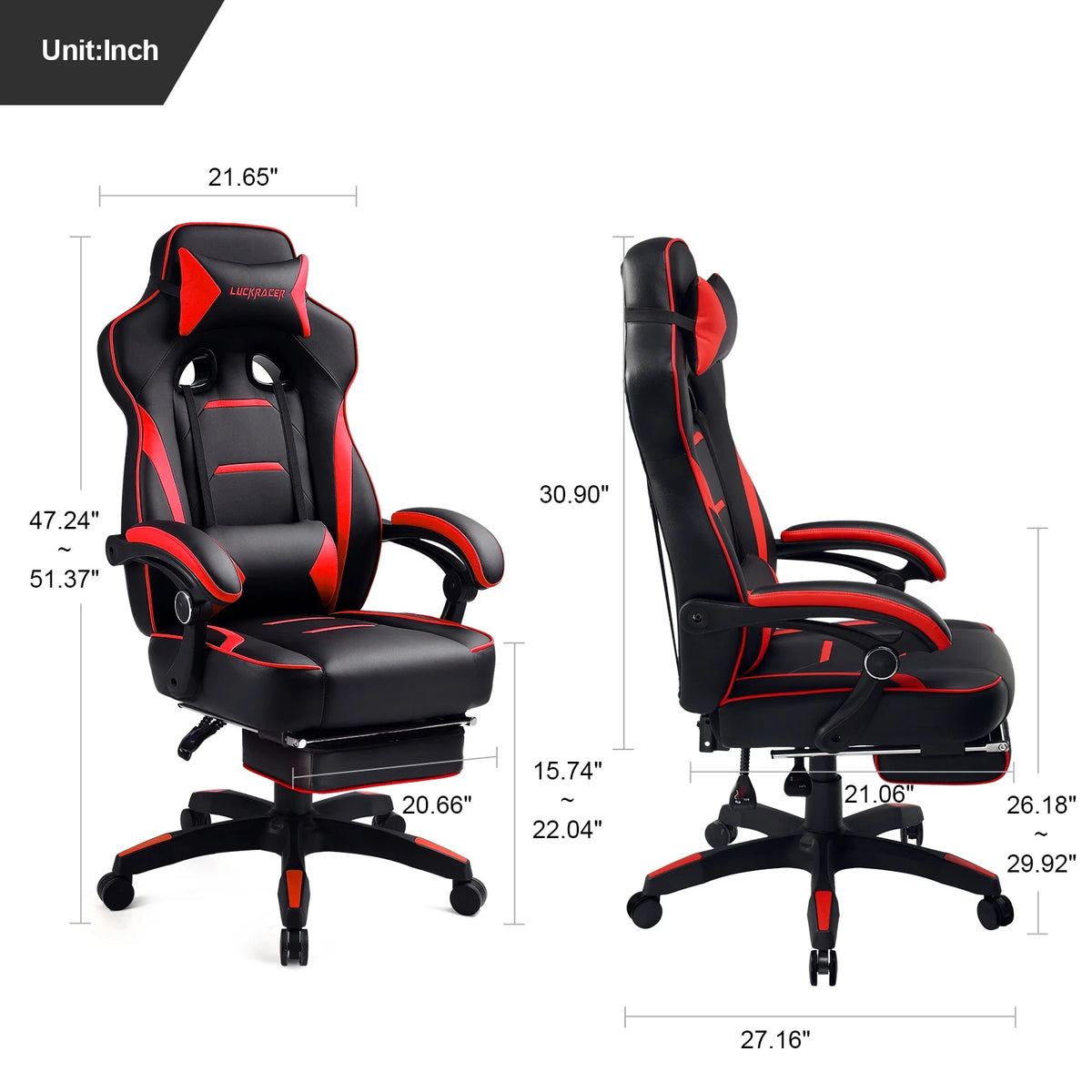 GTPLAYER Gaming Chair with Footrest, Big and Tall Game Chair 350lb Racing Style Computer Chair, Ergonomic Executive Office Chair High Back with Lumbar Support and Recliner, Black