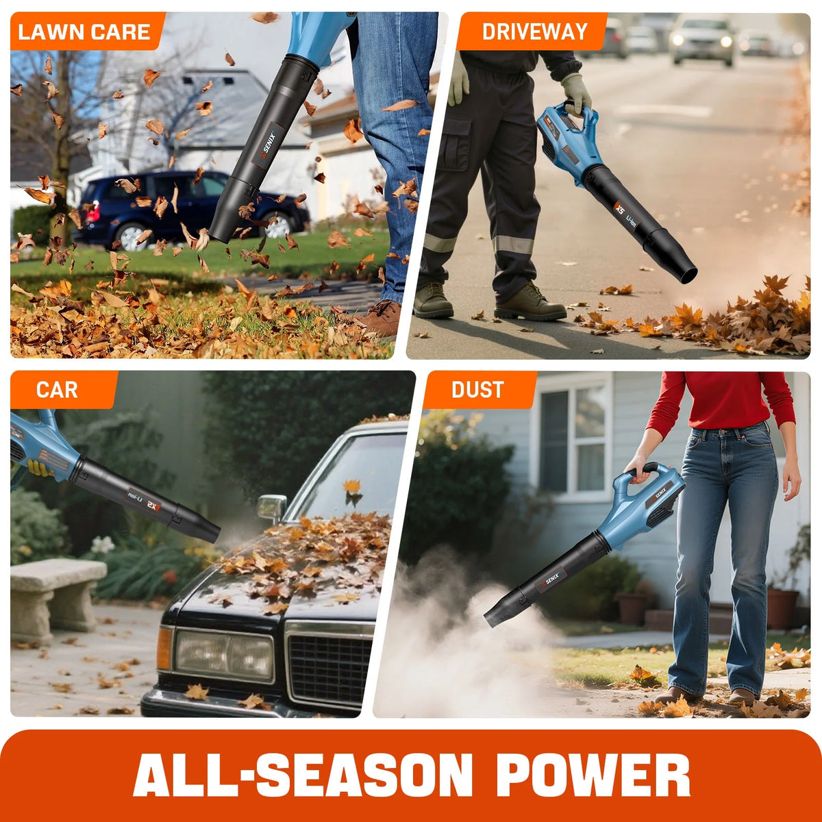 SENIX X6 60V Max* Brushless Cordless Leaf Blower with 4.0 Ah Battery and Charger, Variable Speed Up to 810CFM 170MPH, BLAX6-M1