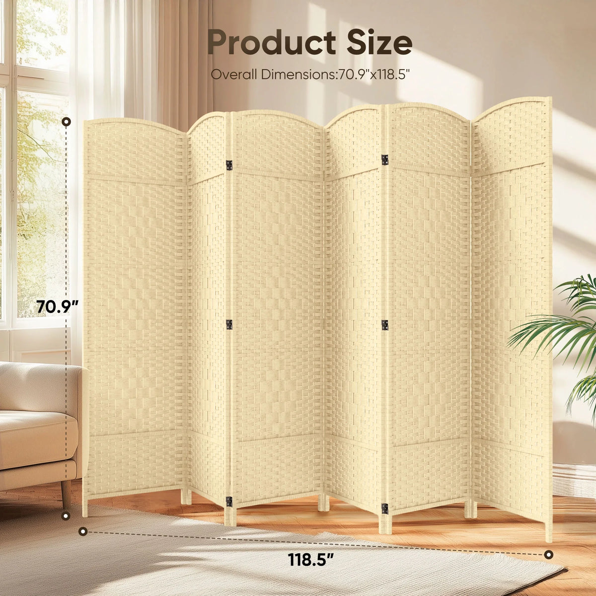 Jostyle Room Divider 6ft. Tall Extra Wide Privacy Screen, Folding Privacy Screens Freestanding Nature