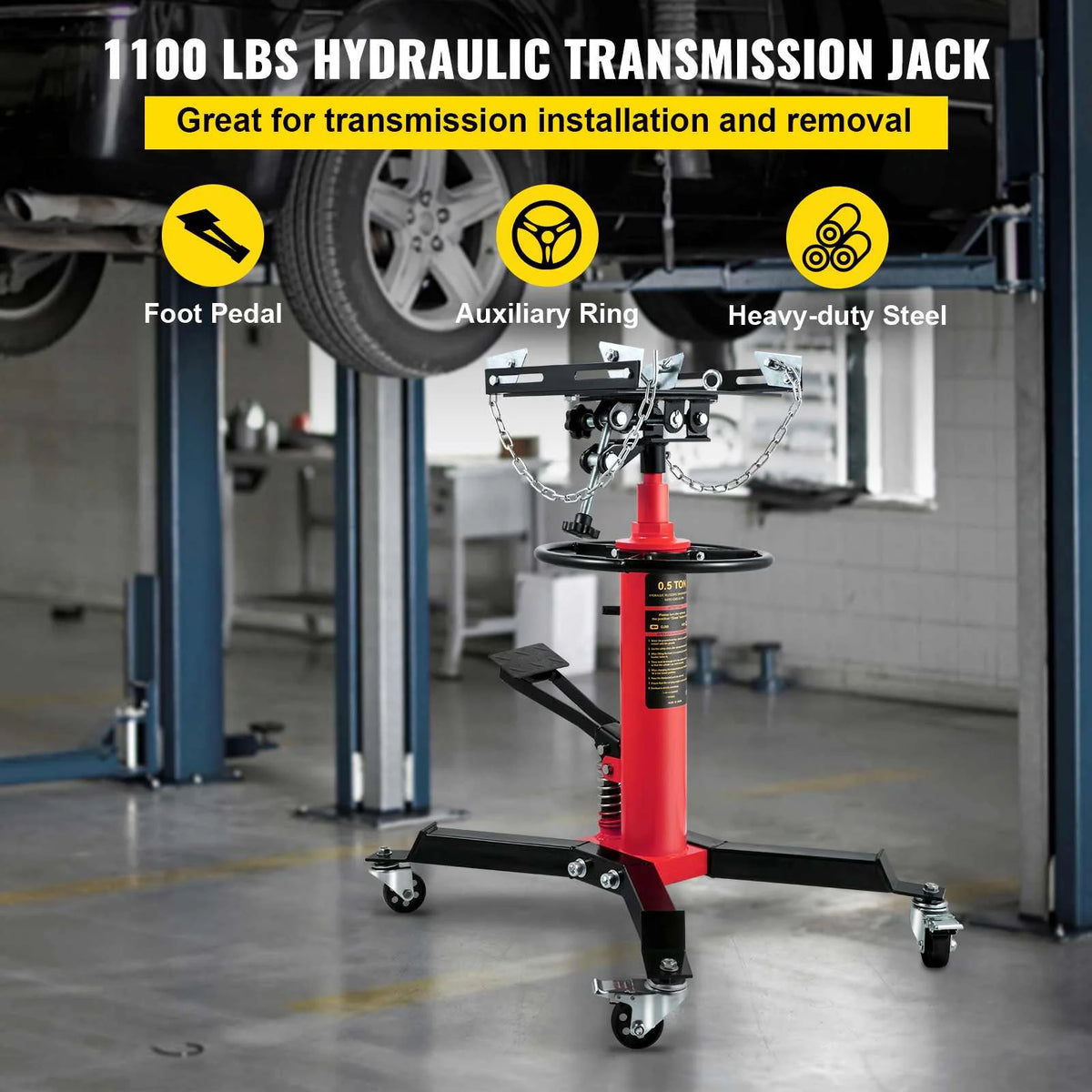 BENTISM Transmission Jack 1100 lbs 2-Stage Hydraulic High Lift Vertical Telescopic,Red