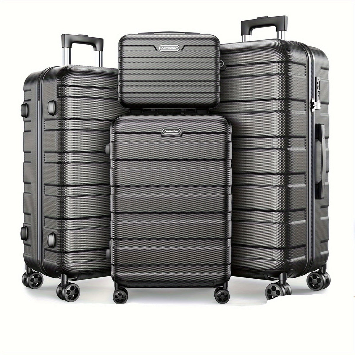 11Pcs Luggage Sets, ABS Hardshell Suitcase w/ Dual 360° Spinner Wheels & TSA Lock, Lightweight Durable Hardside Carry on Luggage for Travel, Deep Black