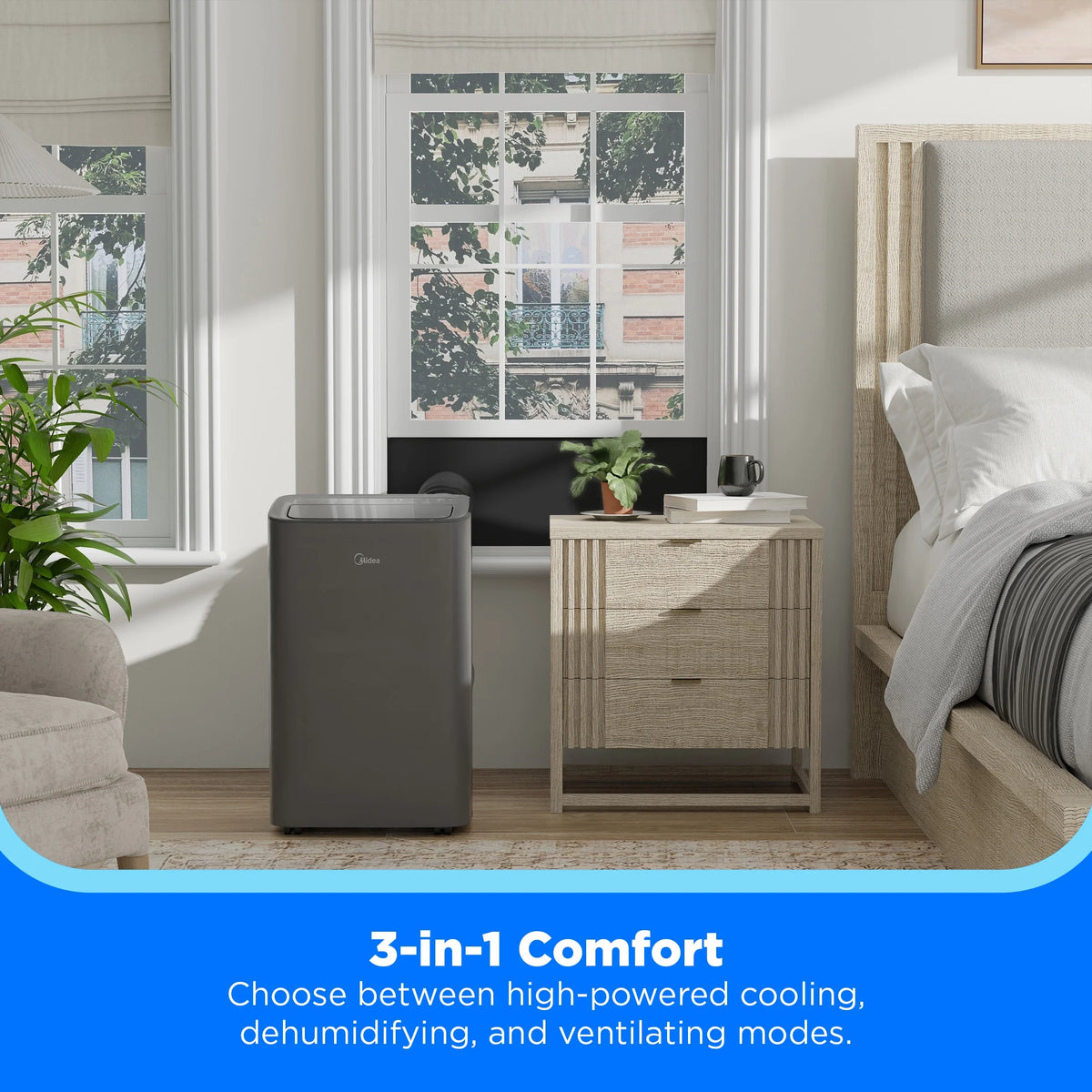 Midea 8,000 BTU, 115V, Smart Portable Air Conditioner, 250 Sq.Ft. MAP08S1XWGR-T, Gray, New