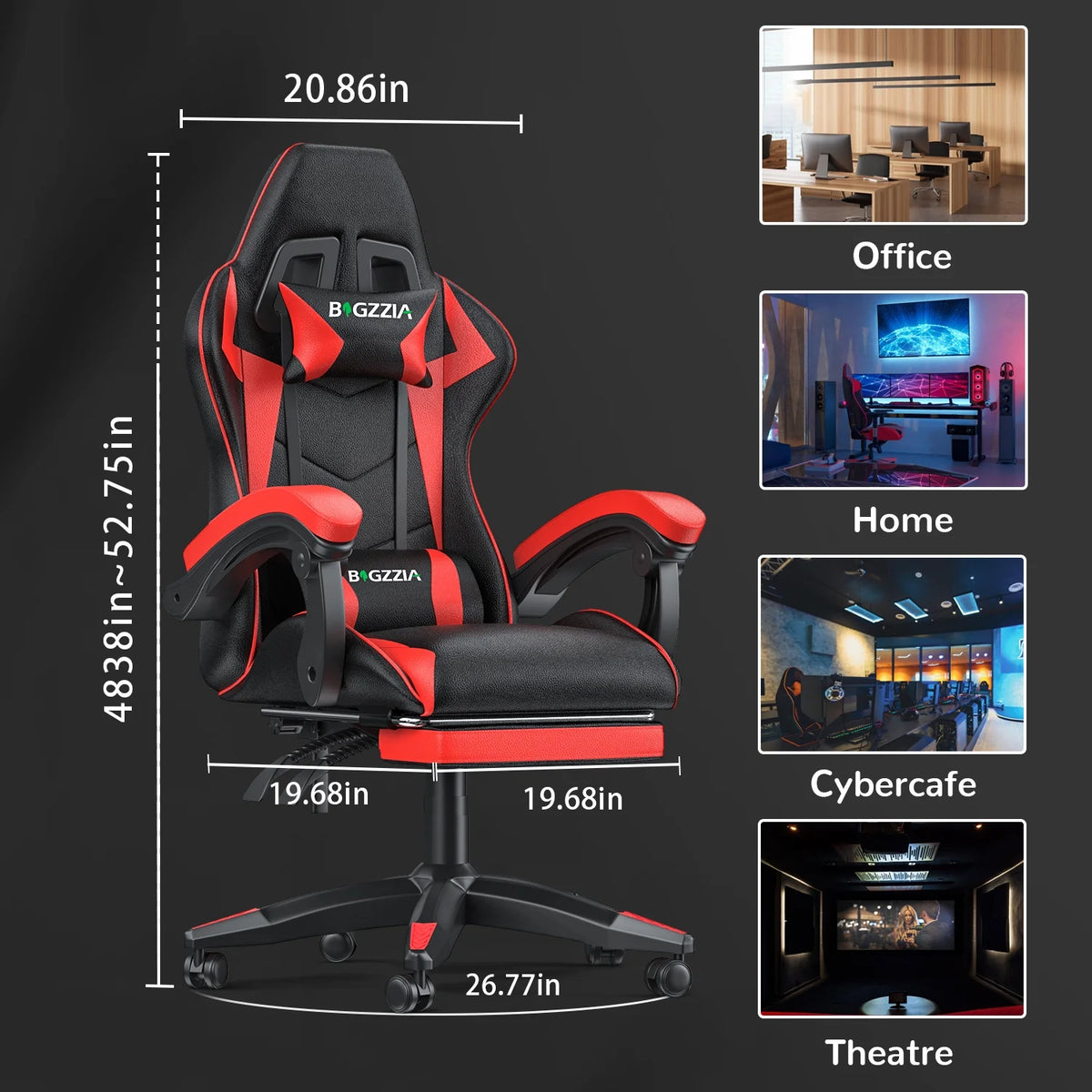 Bigzzia Gaming Chair Pu Leather Office Chair with Ergonomic Lumbar Pillow, Reclining Racing Game Chair Backrest and Seat Height Adjustable Swivel Recliner,Esports Chair with Headrest,Blue