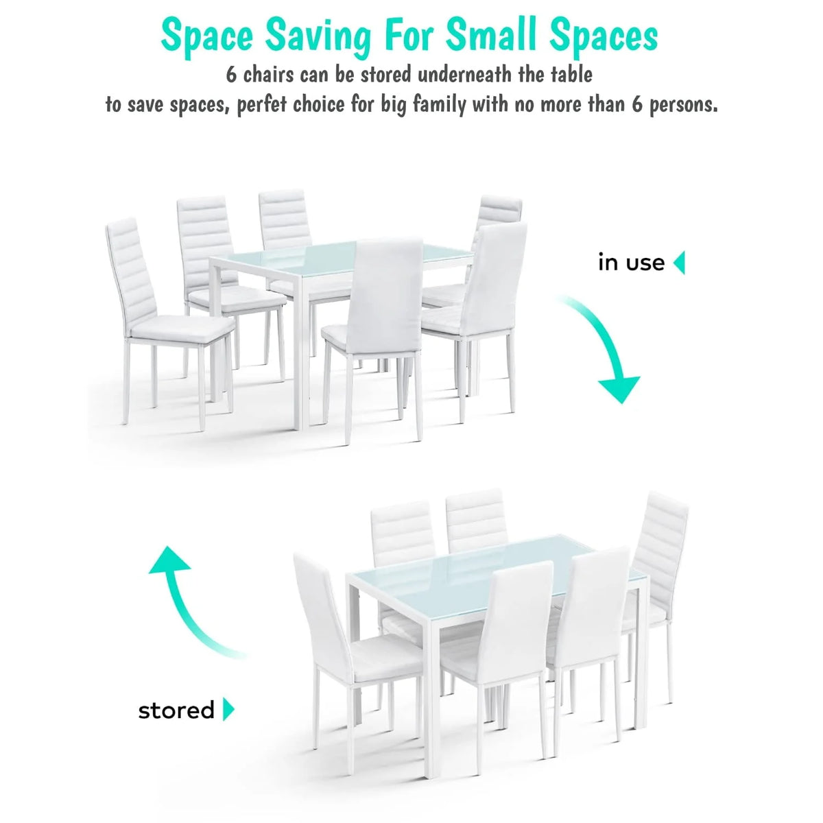 Lofka Dining Table Set for 6, Kitchen Table Set with 6 High Back Chairs, 330lbs, White