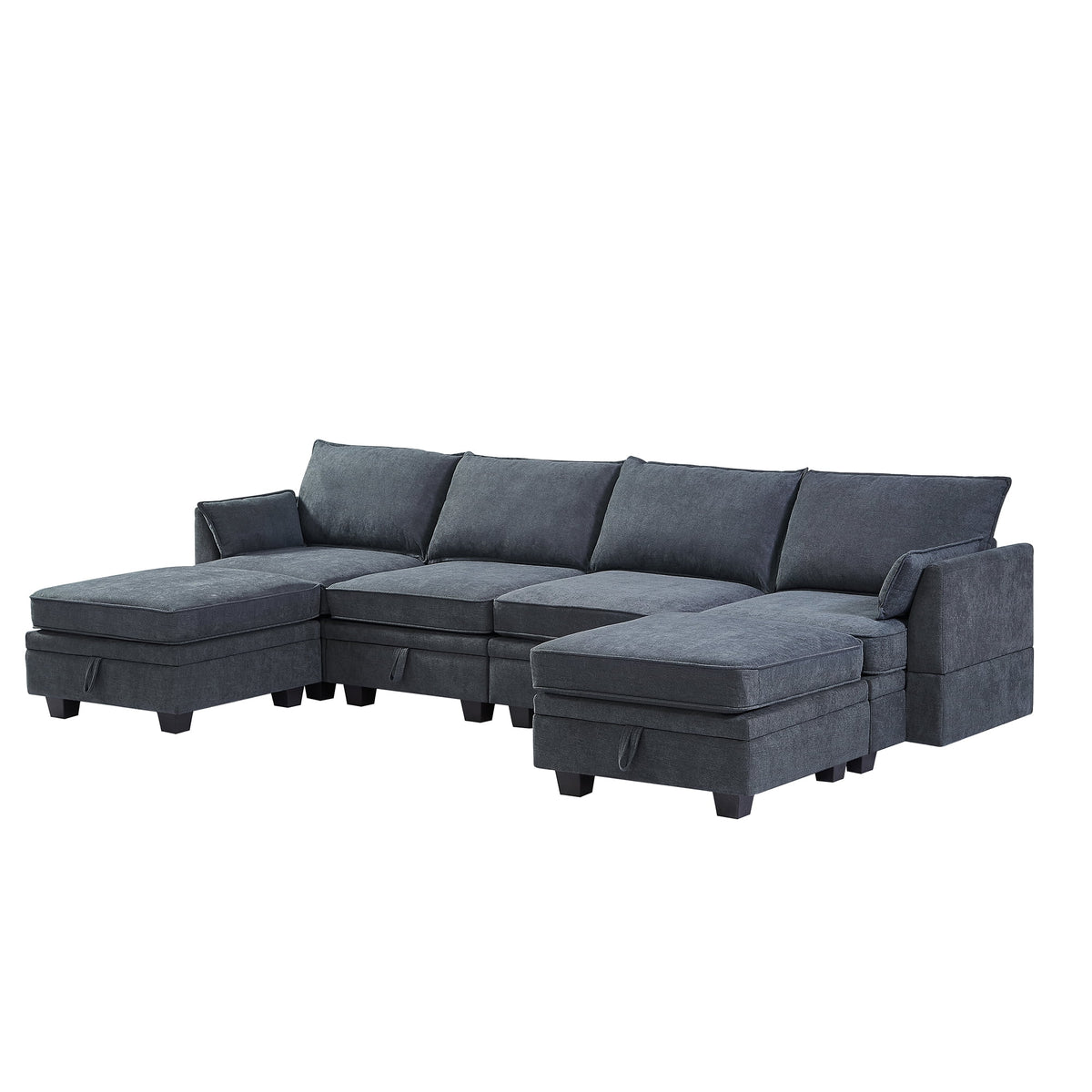 EUROCO 115" Large U/L Shaped Sectional Sofa, 1200LBS 6 Seat Convertible Couch Queen Size Sleeper Bed with Storage Seat and Removable Cushions, Modular Sofa with 2 Stools