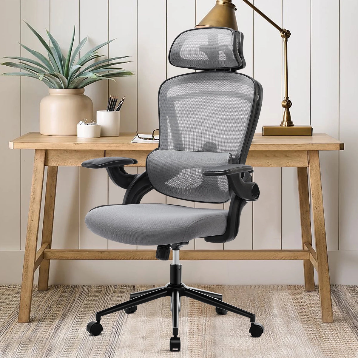 CONCETTA Ergonomic High Back Office Chair with Adjustable Lumbar Support, Headrest for Adults, Black