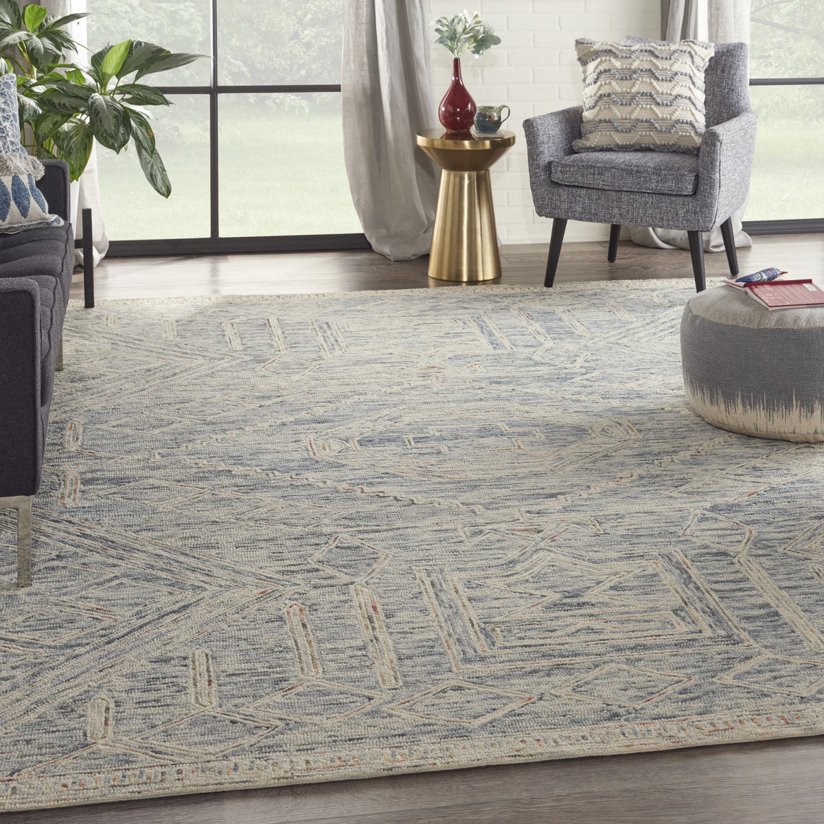 Nourison Linked Rustic Bohemian Blue/Multi 8' x 10'6" Area Rug, (8' x 11')