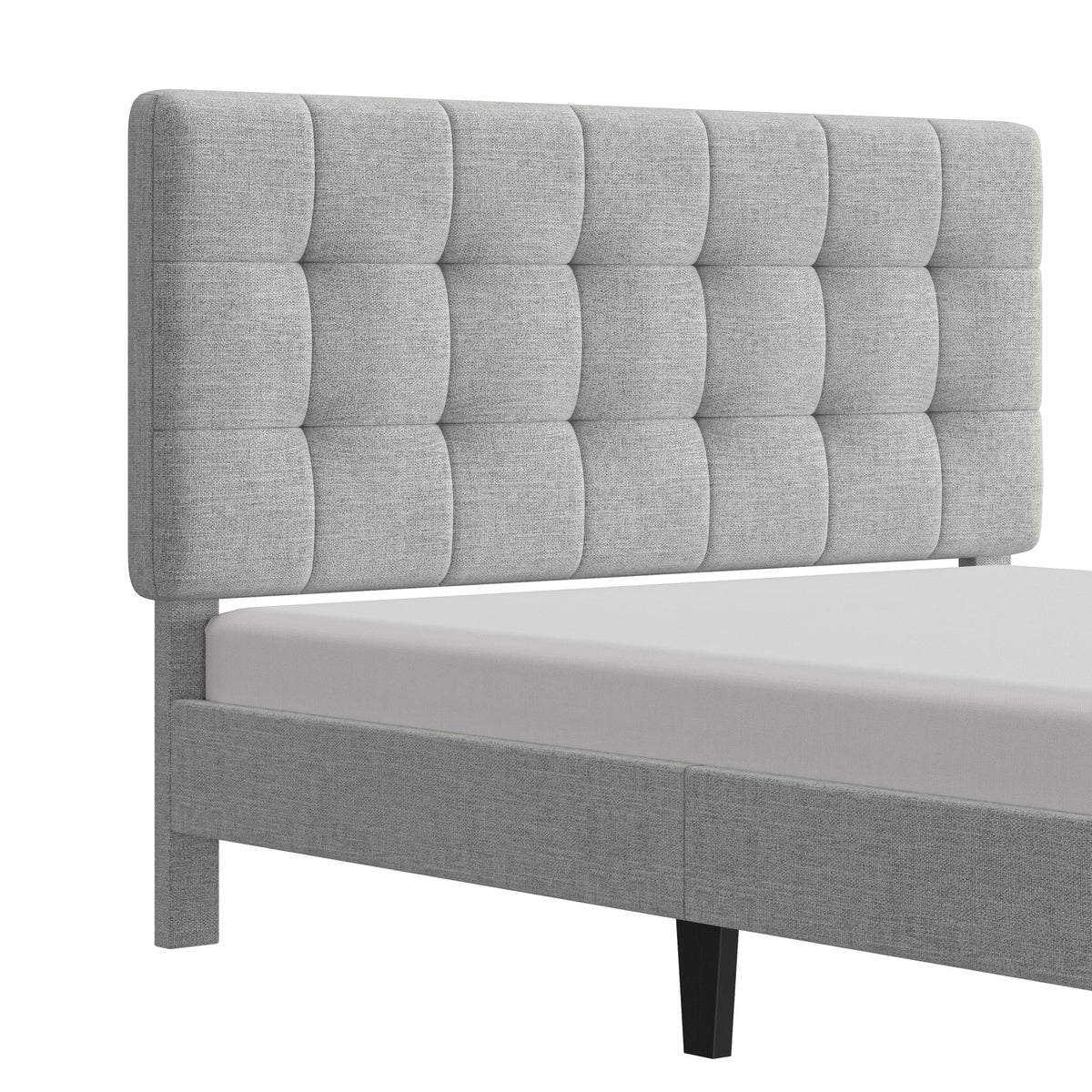 Mainstays Hillside Square Tufted Upholstered Full Platform Bed, Ivory Fabric