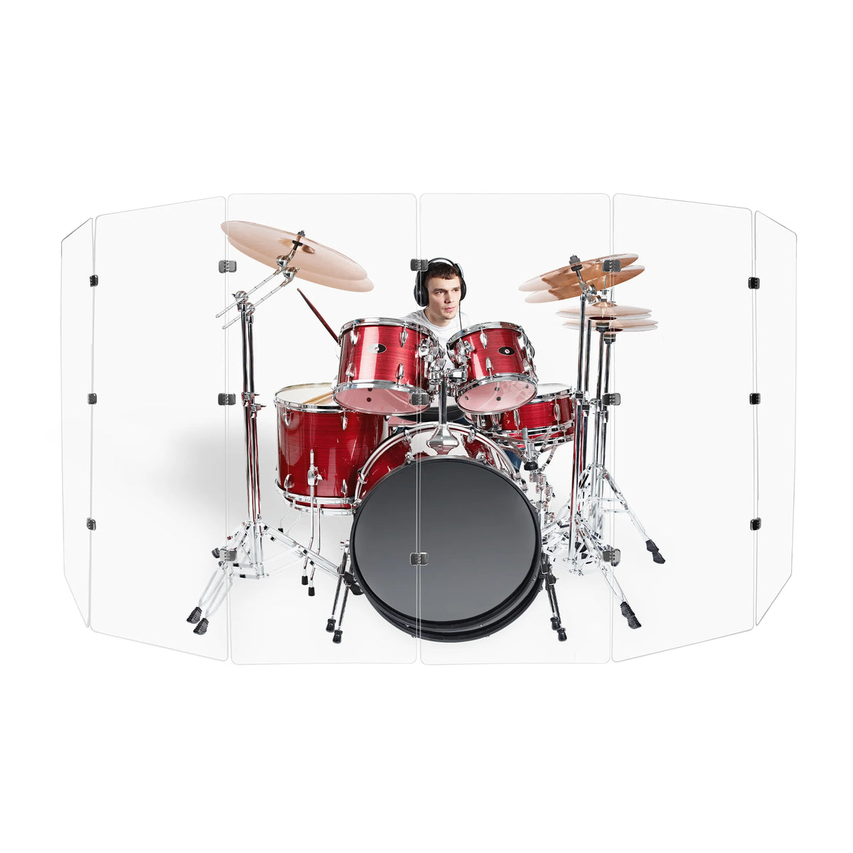 PENNZONI Drum Shield, Comes w/ 5 Panels & Chrome Hinges, 5 ft Clear Acrylic Panels